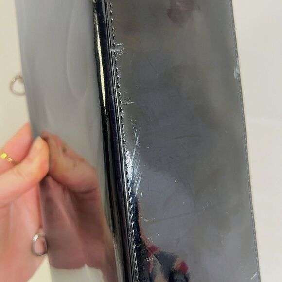 Vintage Tatyana Black Faux Patent Leather Structured Handbag Purse - Picture 9 of 10